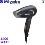 Product details of Miyako Hair Dryer Foldable Handle MHD-920 (Maximum Watts-1400) Brand : Miyako Model : MHD-920 Product Type: Hair Dryer Power : 1400 watt Foldable Handle Handhold Concentretor 3 Level Of Working Overheating Protection Safety cut off Drying Fast Noice Level: 70 db Use : Home, Hotel, Salon