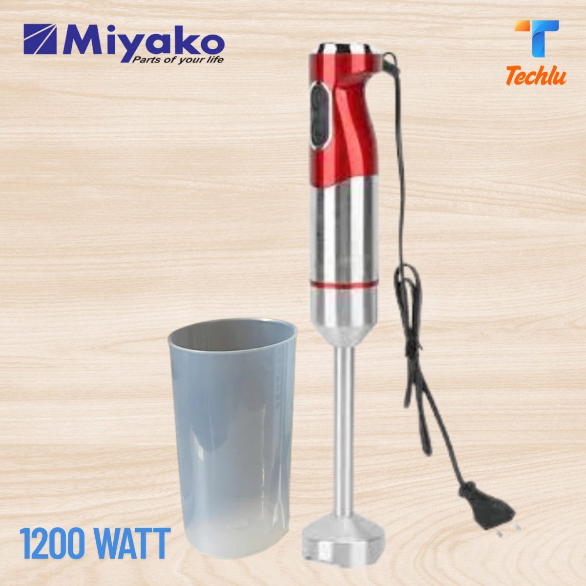 Miyako Electric Hand Blender 1200 watt • Brand: Miyako • Model: HM-5028 • Power: 1200 watt • Comfortable Handling • Two Speeds • Various Food • Unique Blend System • Super Fine Processing • Detachable Rod • Low Noise • Premium European Quality • 1 year warranty • Cash on home delivery