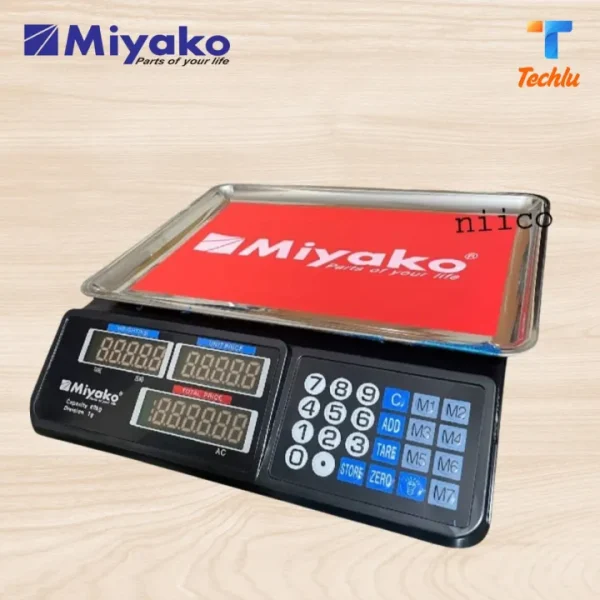Miyako Commercial Weight Scale, Digital Weight Machine with Tare Function Full SS Body ACS-809T 40 kg Miyako Brand Model: ACS-809T Product Type: Digital Weight Scale / Weight Machine For Kitchen Automatic Shut Down Auto Zero Tracking Max load limit: 40 KG Weight Measurement Unit: Grams (g ) / Ounces (oz) Mode/Unit Switch. You can switch the weight measuring unit anytime by pressing the MODE button. AUTO SHUT DOWN. The weight scale will automatically shut down if not used for a while. thus saving your battery life. Instant Fast Reading within 3 seconds. Precise and accurate measurement. Powered by: 4 Volt 4 ampere Battery Used For measuring weight of small kitchen bowls, fruits, vegetables, cooked food, small products, small parcels. Suitable for people doing keto diet, food calorie calculation from weight, small product weight calculation, density calculation etc. Warranty : 1 Year