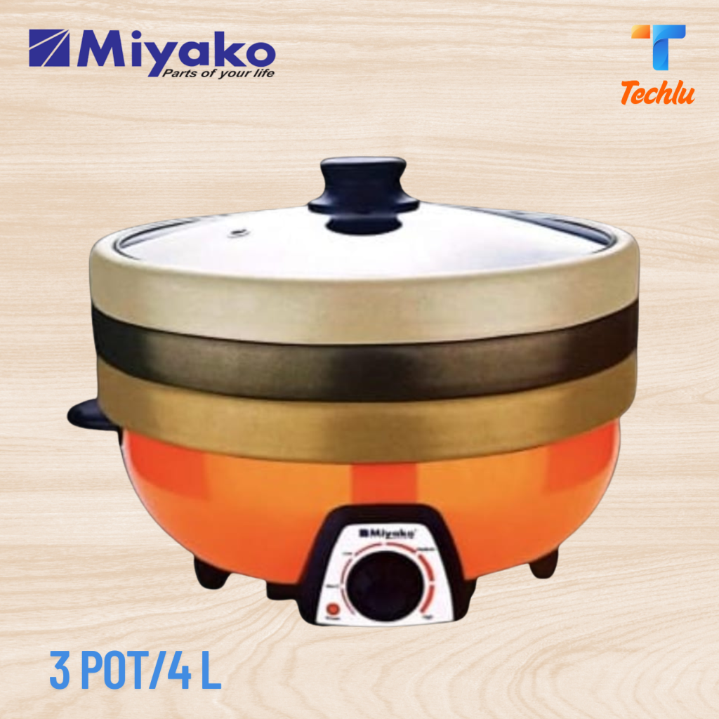 Miyako 3 Pot Multi cooker, Electric Curry Cooker With 3 Pot, Removable non-stick pan, Automatic cooking and warming system MC-380T (4 LTR)