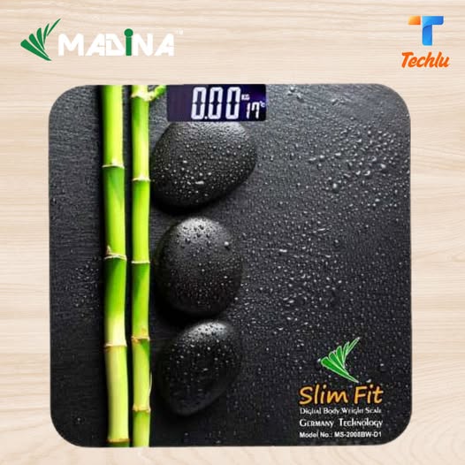 Madina brand Slim fit body Maximum weight: 180KG/400LB= Display: LCD display Size: 260x260x25mm Unit: KG/ G Scale value: 50G Material: Tempered glass Smart power on: Immediate auto power on as soon as you step on the scale Smart power off: Auto power off in 10 seconds as soon as you step off the scale