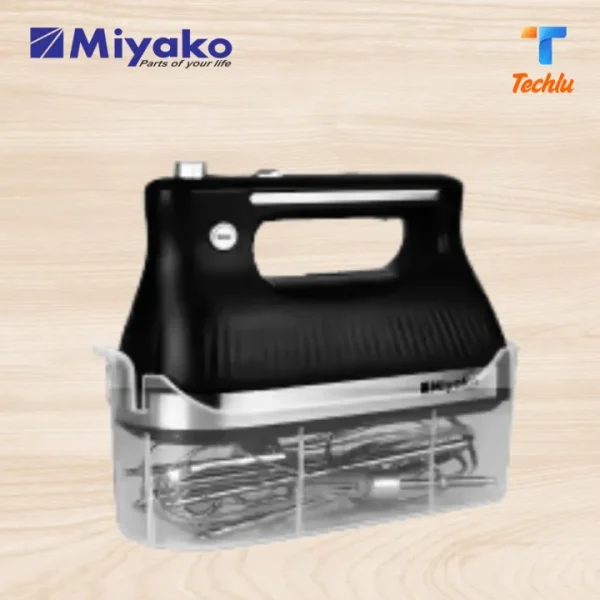 Product details of Miyako Egg Beater & Hand Mixer with Dough Hooks in a stoage Case 5 Speed Setting HM-6669 CX Miyako brand Model: HM-6669 CX 300 watt Powerful Motor Flexible power cord for easy movement 2 hooks for mixing dough 2 beater for egg & cream Storage Case Copper Motor 5 speed Setting Turbo system 1 year Motor guaranty