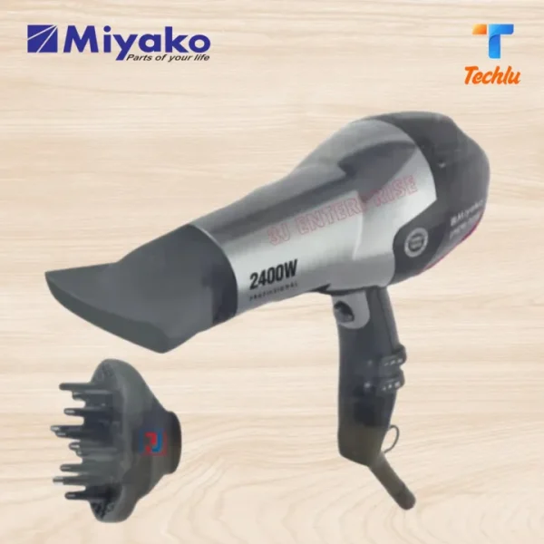 roduct details of Miyako Hair Dryer Foldable Handle MHD-2400 (Maximum Watts-2400) Brand : Miyako Model : MHD-2400 Product Type: Hair Dryer Power : 2400 watt Foldable Handle Handhold Concentretor 3 Level Of Working Overheating Protection Safety cut off Drying Fast Noice Level: 70 db Use : Home, Hotel, Salon