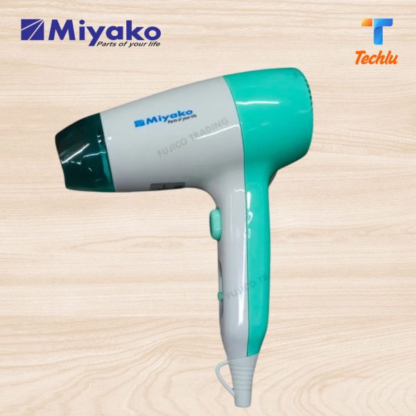 Miyako Hair Dryer RCY D12 Brand: Miyako. Power: 1200 W. 2 Temperature settings. Air intake filter. 2 Speed settings. Cool shot Function. DC Motors. Modern ergonomic design. Safety cut off. Voltage: 230V 50Hz. 1 year service warranty
