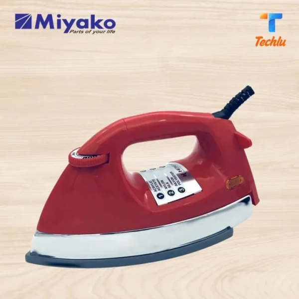  Miyako heavy weight Automatic electric dry iron EI-145 Model : EI-145 Non-stick ceramic coating plate Two pin plug Easy temperature settings Adjustable swivel cord Automatic dry iron Iron type-all fabric Safety cut off/ adjustable controller Indicator light Iron weight : 1.7KG watt : 1000 // 220-240v // 50~60Hz