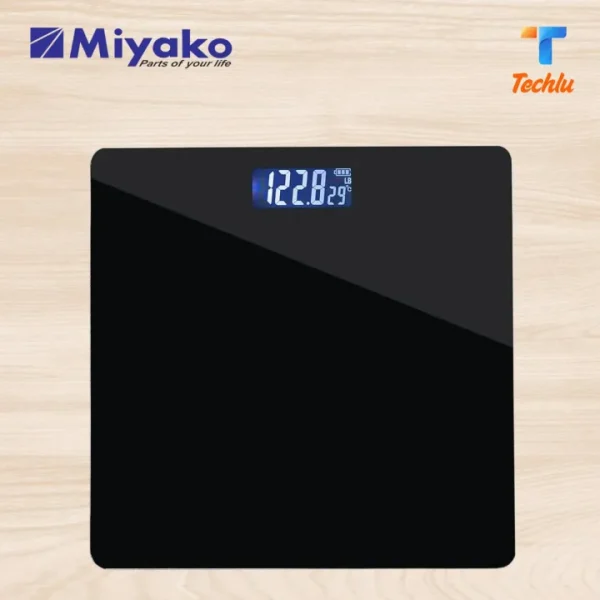 Miyako Digital Weight Machine/ Miyako Electronic Personal Scale MEB-9374 BRAND: MIYAKO MODEL: 9374 AUTO ETEP ON AUTO TURN OFF AFTER 10 SECOND EQUIPPED WITH 4 HIGH PRECISION STRAIN GAUGE SENSORS SYSTEM 6mm TEMPERED SAFETY GLASS PLATFORM CAPACITY 150 kg ( 330 lb / 24 st ) 4 Digits LCD Display Battery: 3 V Cr 2032 Li Unit: KG