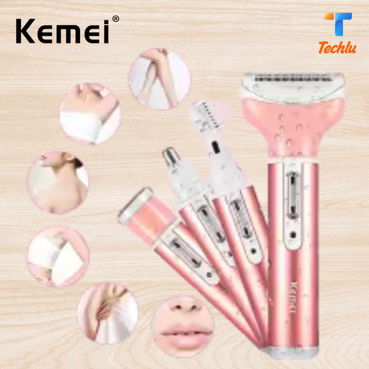 Kemei 4 in 1 Multi-functional Rechargeable Body Shaver Beard Eyebrow Nose Trimmer for Women KM-6637