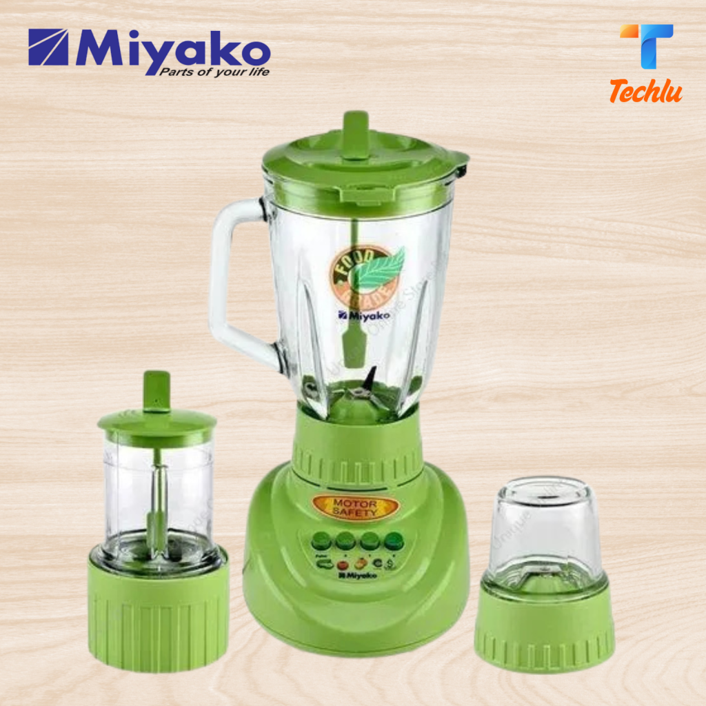 Product details of Miyako 3 in 1 Professional Blender Unbreakable Jug 1.5 LTR BL-152 PF-AP | Made in Indonesia Product details of Miyako Professional Blender Unbreakable Jug 1.5 LTR | BL-152 PF-AP | Made in Indonesia Brand : Miyako Model: BL-152 PF-AP 2 speeds & Pulse Ice Crushing Technology Big Capacity Unbreakable Jug Multi-functional design for blending, grinding, mincing & filter. Various switches with different speeds. Multicolour Safe operation touching point and over-heat protecting system. Detachable parts, easy for cleaning and storing. Voltage : 110~120V/220~240V Strainless steel blade Capacity of blending Jar : 1.5L Power: 350 Watt
